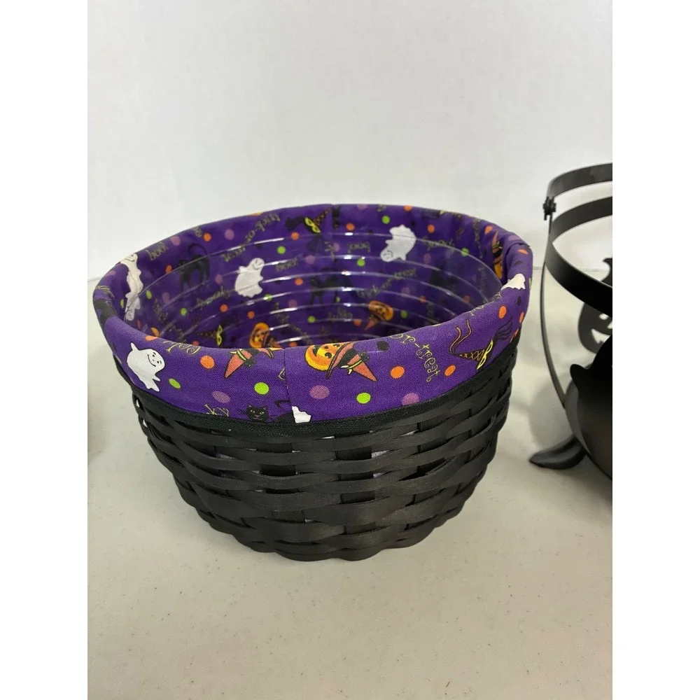 Longaberger‎ Halloween Basket Black Woven Metal Stand Ghost Cat Liner Protector